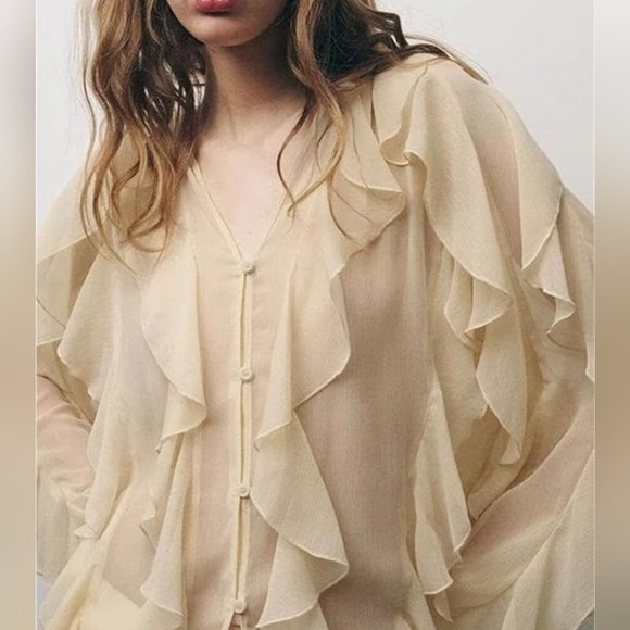 Tops - RUFFLE ÉLÉGANT SHIRTS . LONG SLEEVES SEMI TRANSPARENT.